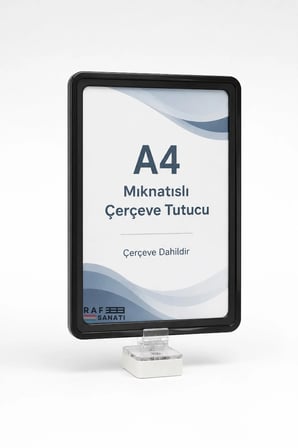 10 Adet - A4 Güçlü Mıknatıs Tutuculu Fiyatlık Etiketlik – Dikey Yatay ve Bilgilendirme Çerçevesi Siyah