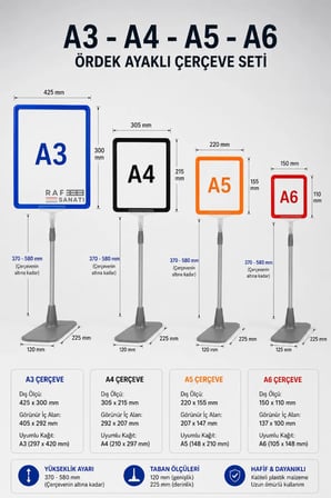 A4 Ayaklı Fiyat Etiketlik Teleskopik Borulu Çerçeve Etiketlik Yönlendirme Levhası Menü Panosu Şeffaf