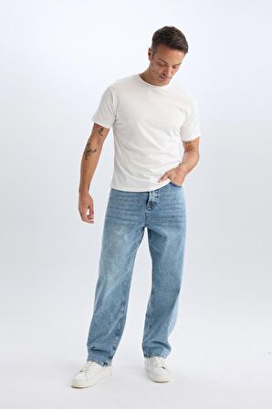 DeFacto Baggy Fit Geniş Kalıp Normal Bel Geniş Paça Jean Yıkamalı Pantolon B3926AX24AUNM39