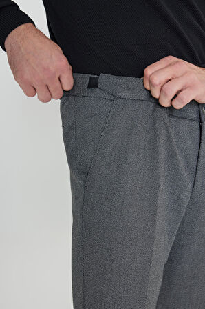 Comfort Fit Rahat Kesim Beli Gizli Lastikli Desenli Esnek Yan Cep Klasik Pantolon