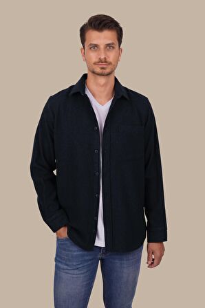 Lacivert Düz Oversize Oduncu Erkek Gömlek