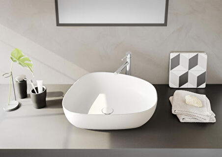 VitrA Outline 5991B401-0016 Asimetrik Lavabo, VitrA Clean, 56 cm, Mat Beyaz