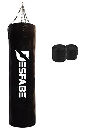 Desfabe Boxing Star 120x32 Cm Zincirli Boks Kum Torbası Siyah+El Sargı Bandajı