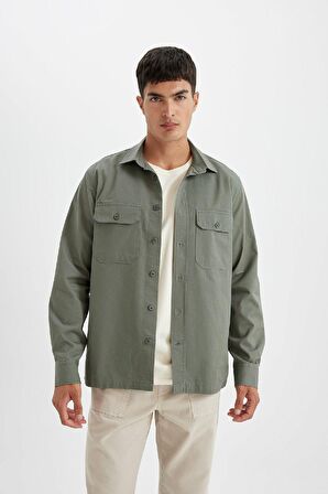DeFacto Regular Fit Polo Yaka Basic Düz Pamuklu Uzun Kollu Gömlek D1060AX24AUKH496