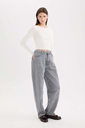 DeFacto Baggy Fit Yüksek Bel Düz Paça Uzun Jean Yıkamalı Pantolon D5415AX24WNNM55