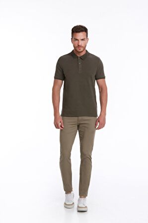 Haki Regular Fit Pamuklu Desenli Polo Yaka Tişört | S
