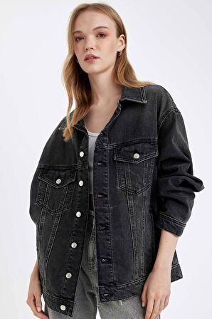 DeFacto Oversize Geniş Kalıp Düğmeli Jean Ceket D4173AX24WNNM40