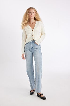 DeFacto Regular Fit V Yaka Basic Düz Düğmeli Triko Hırka R1389AZ24WNER103