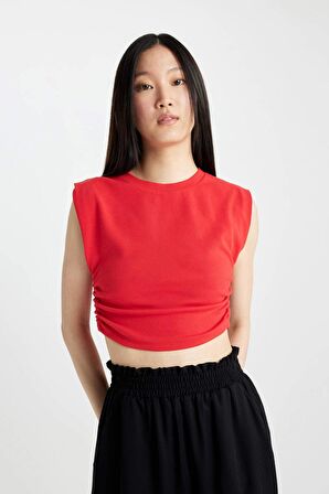 DeFacto Slim Fit Dar Kesim Bisiklet Yaka Basic Düz Kolsuz Kırmızı Tişört A9420AX24SPRD227