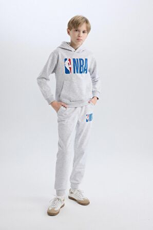 DeFacto Erkek Çocuk Gri NBA Wordmark Kapüşonlu Kalın Sweatshirt D4857A824WNGR400