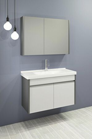 Aden 80 Cm Banyo Dolabı - Antrasit / Beyaz (Boy Dolap Hariç)