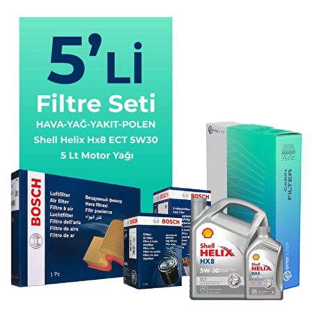 BOSCH Renault Clio 1.5 Dizel Filtre Bakım Seti Shell Motor Yağlı (2013-2019) 5 Li