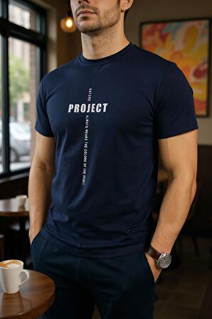 Erkek  Slim Fit Dijital Baskılı Pamuklu T-Shirt