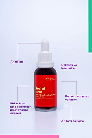 RED OF LOVE - AHA %10 & BHA %2 Cilt Tonu Eşitleyici Canlandırıcı Kırmızı Peeling Serum 30ml