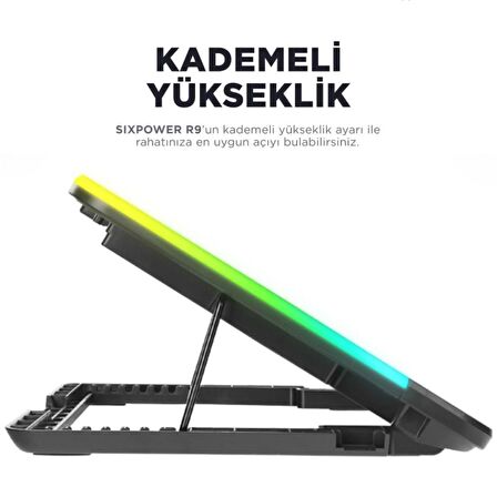 RAMPAGE Sixpower R9 6 Fan RGB Işıklı Telefon Tutuculu Laptop Soğutucu