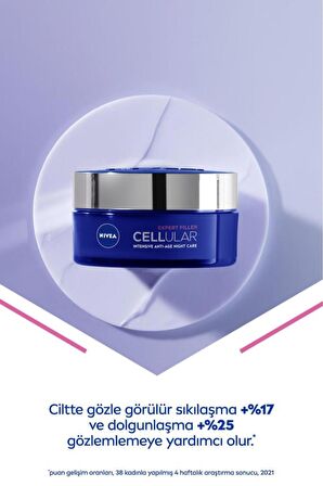 Nivea Cellular Expert Filler Yoğun Yaşlanma Karşıtı Gece Yüz Bakım Kremi 50ml, Hyaluronik Asit, Folik Asit