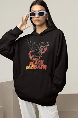 Tasarım Black Sabbath Baskılı Unisex Oversize Rock Metal Hoodie