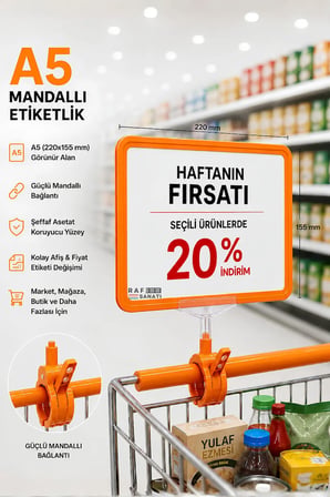 A5 Mandallı Etiketlik | Fiyatlık Sepet Raf Askılık Fiyat Etiketi Çerçeveli Market Mağaza Turuncu