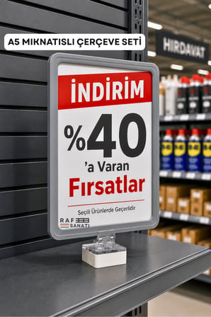 A5 Mıknatıs Tutuculu Fiyatlık Etiketlik – Dikey Yatay ve Bilgilendirme Çerçevesi Gri