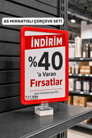 A5 Mıknatıs Tutuculu Fiyatlık Etiketlik – Dikey Yatay ve Bilgilendirme Çerçevesi Kırmızı