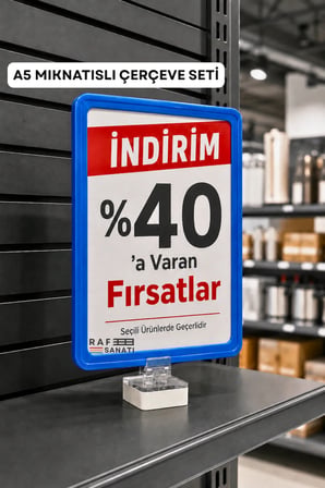 A5 Mıknatıs Tutuculu Fiyatlık Etiketlik – Dikey Yatay ve Bilgilendirme Çerçevesi Mavi