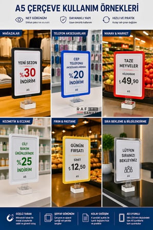 A5 Mıknatıs Tutuculu Fiyatlık Etiketlik – Dikey Yatay ve Bilgilendirme Çerçevesi Mor