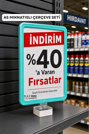 A5 Mıknatıs Tutuculu Fiyatlık Etiketlik – Dikey Yatay ve Bilgilendirme Çerçevesi Turkuaz