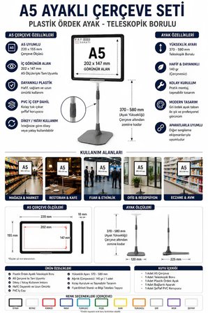 A5 Ayaklı Çerçeve Seti Plastik Ördek Ayak Teleskopik Borulu Fiyat Etiketliği Yönlendirme Levhası Menü Panosu Turuncu
