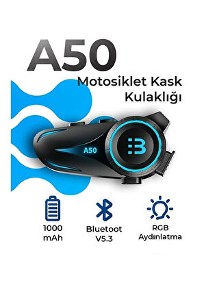 A50 Motosiklet Kask Kulaklık Intercom ışıklı Bluetooth V5.3 2800mAH 