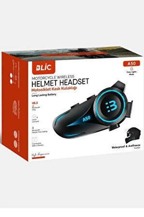 A50 Motosiklet Kask Kulaklık Intercom ışıklı Bluetooth V5.3 2800mAH 