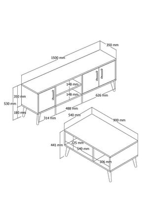 Set 1586-2076 Tv Ünitesi Exxen Orta Sehpa (AHŞAP AYAKLI) - Sepet Rengi
