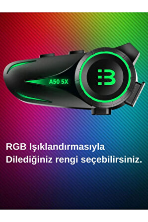 A50 5X Motor Kask Kulaklık RGB Bluetooth Motosiklet Kulaklık Intercom 5 Kişi Eşleşme