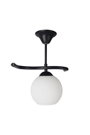 Fuji Siyah Tekli Beyaz Camlı Avize | Kaliteli Modern Metal Avize