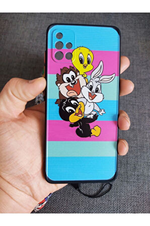 Galaxy A52 Uyumlu Looney Tunes Tasarım Tuşları Renkli Telefon Boyun Askılı Set Kılıf