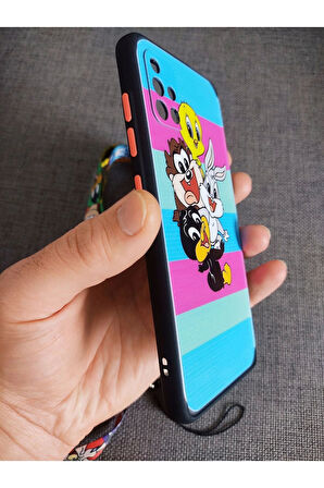 Galaxy A52 Uyumlu Looney Tunes Tasarım Tuşları Renkli Telefon Boyun Askılı Set Kılıf