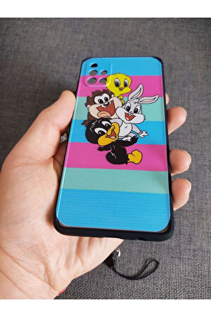 Galaxy A52 Uyumlu Looney Tunes Tasarım Tuşları Renkli Telefon Boyun Askılı Set Kılıf