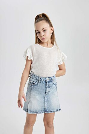 DeFacto Kız Çocuk Bisiklet Yaka Kısa Kollu Tişört C0600A824SMER99