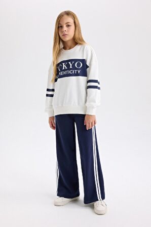DeFacto Kız Çocuk Lacivert Wide Leg Geniş Bol Paça Çizgili Eşofman Altı D6568A824AUNV251