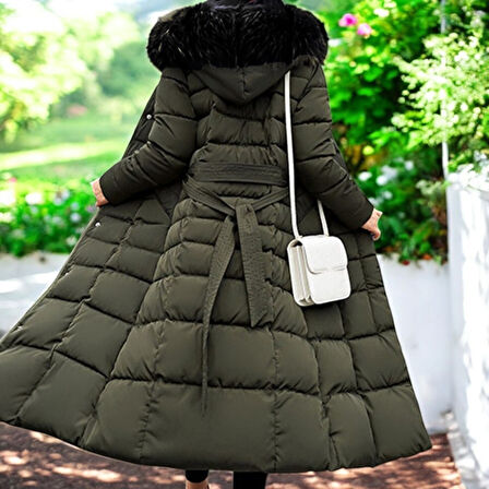 Kışlık Tam Boy Kürklü Şişme Kadın Mont