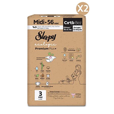 Sleepy Ecologic Premium Plus Süper Paket Bebek Bezi 3 Numara Midi 112 Adet