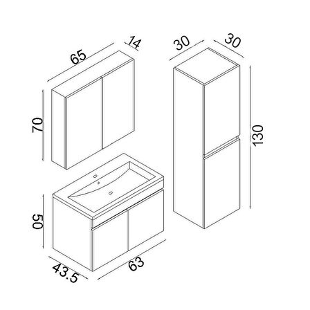 Teta Home Tokyo 65 Cm Mdf Banyo Dolabı Seti + Boy Dolabı