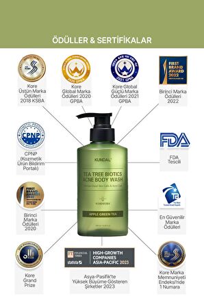 Akne Eğilimli Ciltler İçin Vücut Şampuanı KUNDAL Tea Treebiotics Acne Body Wash (Apple Green Tea)