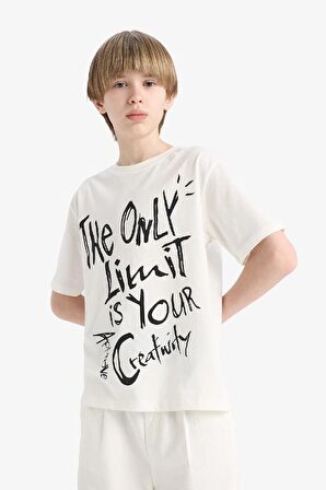 DeFacto Erkek Çocuk Bisiklet Yaka Baskılı Kısa Kollu Tişört E0963A825SMWT32