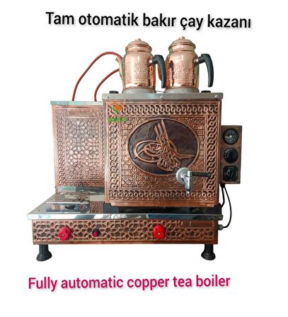 2 Demlikli Bakır Çay Ocağı Tuğra model 2 Gözlü Bakır Çay Kazanı Elektrik + Tüplü Bakır Çay Semaveri Ets Sistemli