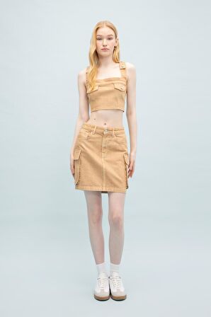 DeFacto Coool Kargo Fit Gabardin Yıkamalı Soluk Efektli Mini Etek C4456AX24SPBG387