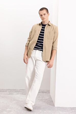DeFacto Regular Fit Polo Yaka Gabardin Uzun Kollu Gömlek A5383AX24AUBG801