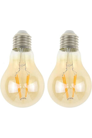 2 Adet Rustik 4w A60 Led Filament Ampul Bal Cam E27 Sarı Işık Dekoratif Vintage Aydınlatma