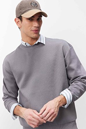 DeFacto Boxy Fit Bisiklet Yaka Basic Düz Pike Sweatshirt E1519AX25SPGR206