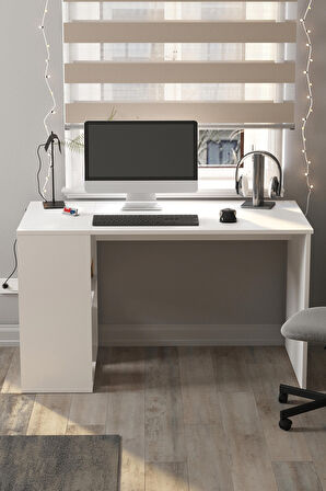 60x120 cm Smyrna Çalışma Masası Kitaplıklı Ofis Masası Bilgisayar Masası Beyaz