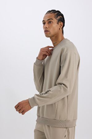 DeFactoFit Standart Fit Bisiklet Yaka Baskılı Pike Sporcu Sweatshirt C9185AX24AUGR317